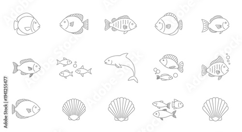fish marine icon set vector