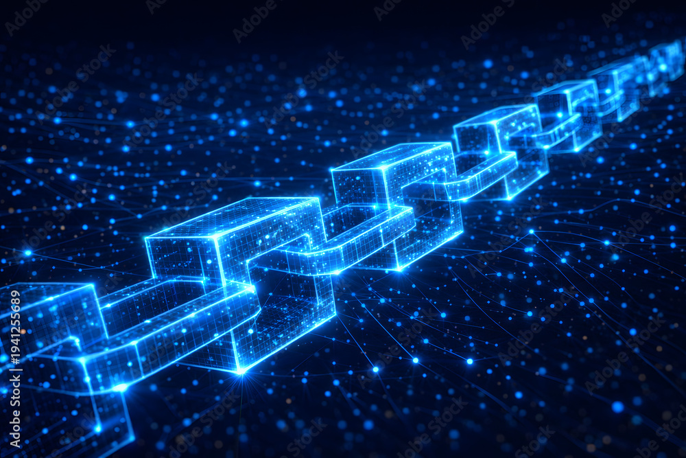 Obraz premium Blockchain Technology Network with Digital Chain Connections