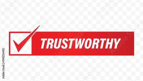 Red trustworthy checklist flat design label for secure services, verified safety, and minimalist integrity stickers.