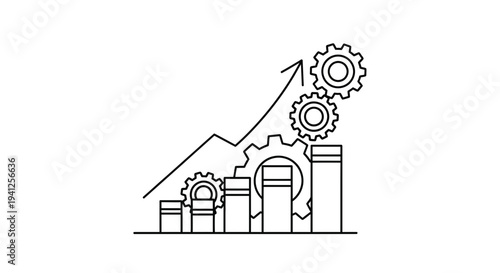 Business Growth Concept: Gears and Upward Graph with Bar Chart