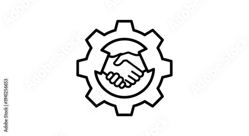 Business Partnership Icon: Handshake Inside Gear