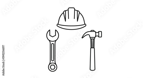 Construction Tools and Hard Hat Icon Set