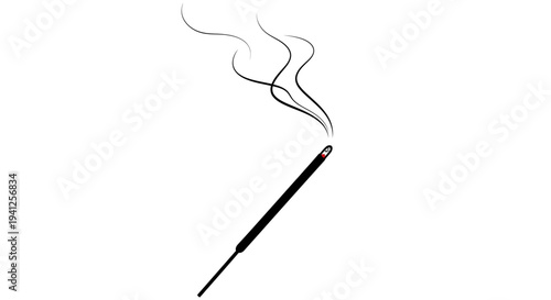 Incense Stick Burning with Wispy Smoke Trails on White Background