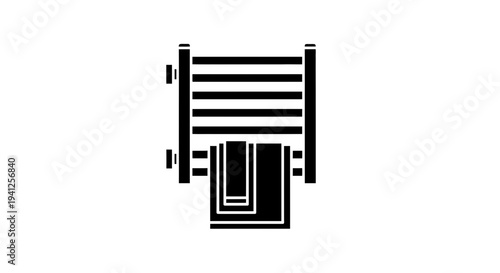 Heated Towel Rail with Towel Icon, Bathroom Accessory, Black and White Vector