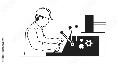 Factory worker operating machinery in a workshop, industrial production line