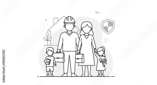 Family Protection and Security - House, Shield, and Business Briefcases