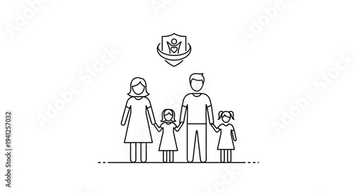 Family Protection Shield Icon - Vector Illustration