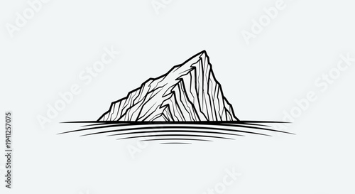 Minimalist Iceberg Illustration, Black and White Line Art, Arctic Landscape