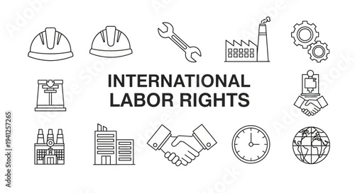 International Labor Rights Icons: Safety, Industry, and Cooperation