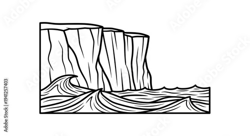 Dramatic Cliffs Overlooking Crashing Waves, Coastal Landscape Illustration