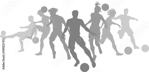 Soccer football player male and female silhouette outlines men and women group