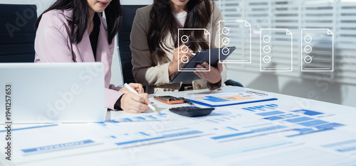 Online business contract Electronic signature, e-signing, digital document management, paperless office , working touch screen tablet.