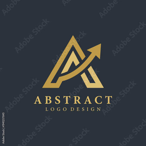 This elegant golden abstract logo combines sharp lines and curves, symbolizing growth and success, ideal for design services that aim for sophistication and professionalism.