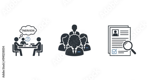 Hiring Process and Interview Icons for Business and Recruitment