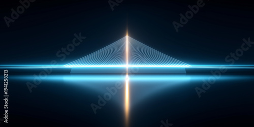 Futuristic glowing bridge with symmetrical light trails