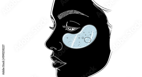 Close-up Profile of Woman's Face with Under-Eye Hydrogel Patch for Skincare