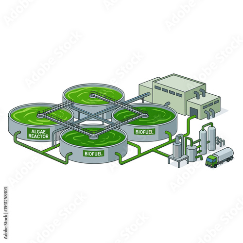 Renewable Energy Technology Elements Set with Geothermal, Hydrogen, Tidal, Wave and Algae Biofuel Illustration