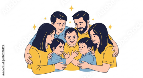 Diverse multi generational family in a warm hug with kids laughing and smiling together