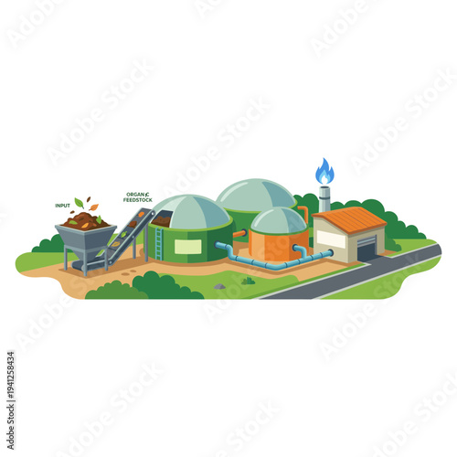 Renewable Energy Technology Elements Set with Geothermal, Hydrogen, Tidal, Wave and Algae Biofuel Illustration