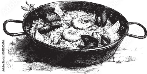 Paella illustration on a white background. This vector illustration can be used in any size you like for advertising, logos, and other work.

