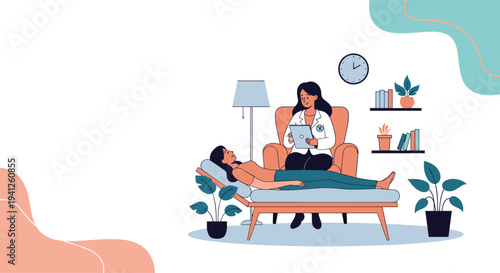 Compassionate psychologist provides professional counseling to a patient during a mental health therapy session in a quiet room.