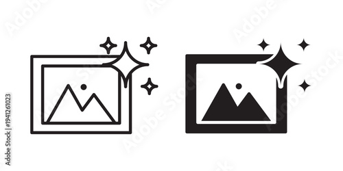 Ai photo generate icon for web, design. Linear illustrations, editable strokes