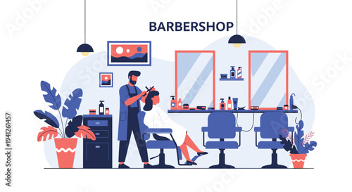 Professional barber provides a stylish haircut to a customer in a modern and well-equipped barbershop setting.