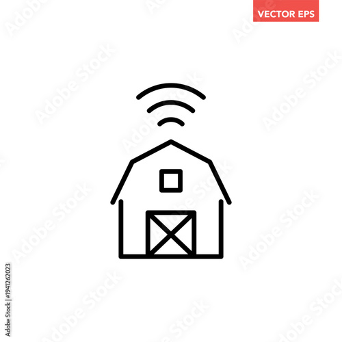 Black single smart farm line icon, smart automated agriculture outline flat design vector pictogram, infographic interface elements for app logo web button ui ux isolated on white background