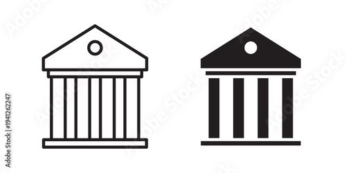 Bank icon for web, design. Linear illustrations, editable strokes