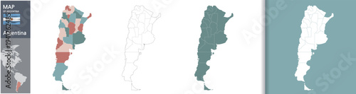 Argentina Map with Administrative Provinces and Topographic Terrain
