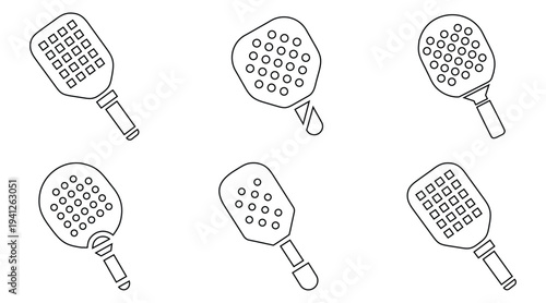 pickleball paddle line icon vector set, sports bat symbol vector outline icon illustration