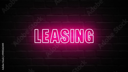 Neon, Glowing, Colorful Leasing animation. leasing neon text motion. Flocker text 4k video.