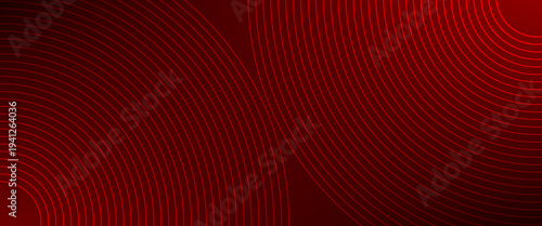 Modern Red Abstract Radial Line Background. A sleek vector illustration featuring thin concentric crimson circles on a dark gradient. Ideal for high-tech headers and cinematic visual effects.