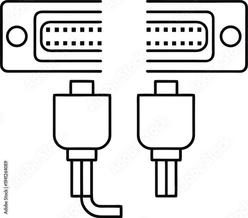 hdmi port line art vector illustration on transparent background