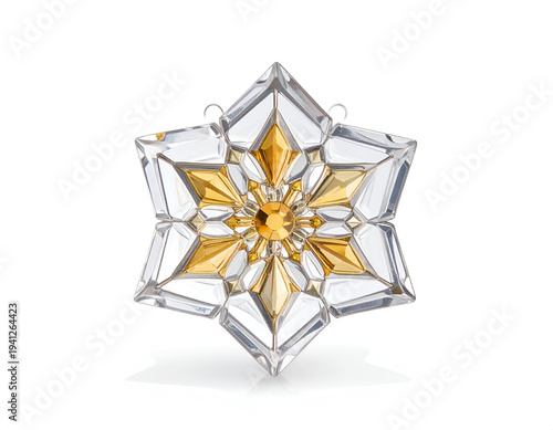 Intricate star ornament with faceted glass and golden center