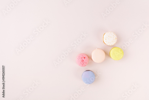 Traditional French almond cookies with sweet filling. Assorted colorful macarons
