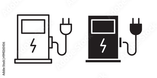 Charging station icon for web, design. Linear illustrations, editable strokes