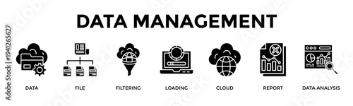 Data Management Banner Web Icon Vector Illustration Concept For Organize And Analyze Data For Smarter Decisions