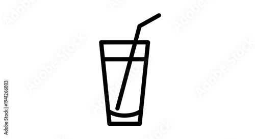 Simple Line Icon of a Glass with Straw and Drink