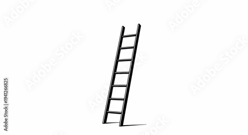 Simple Wooden Ladder Standing Upright Against White Background with Shadow