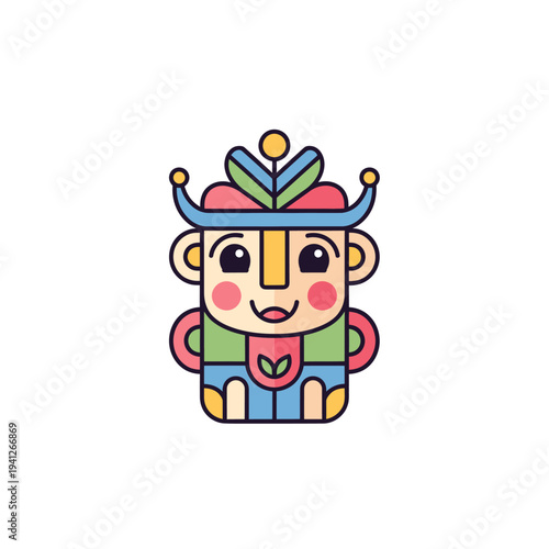 Colorful tribal totem mask ethnic culture icon illustration