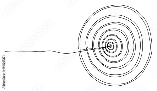 Continuous one line drawing of a target circle with a central point in minimalist style