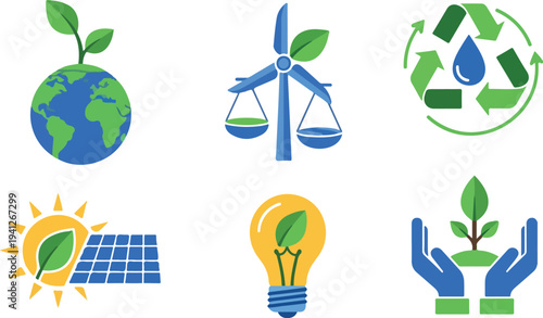 Set of 6 eco friendly icons vector