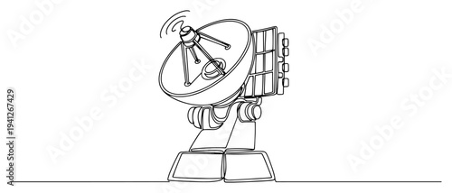 Continuous one line drawing of a satellite dish antenna for communication and signal transmission