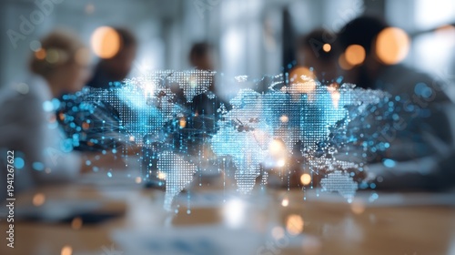 World map and people in a meeting