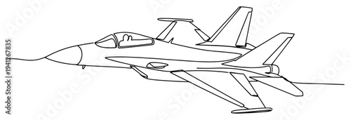 Modern fighter jet aircraft illustrated with a single continuous line drawing