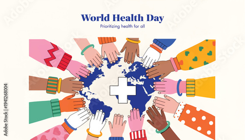World Health Day Global Unity Healthcare Illustration.eps