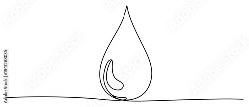 Minimalist continuous line drawing of a single water or oil droplet