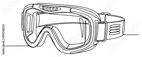 Minimalist continuous line drawing of tactical ballistic goggles for military or outdoor gear