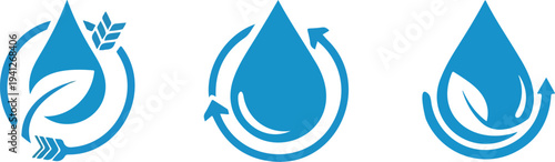 Set of 3 eco friendly water drop icons vector